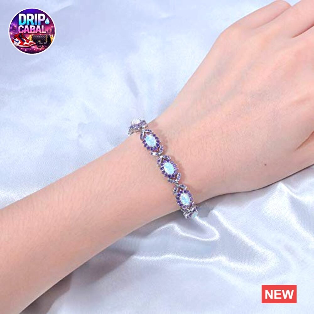 Elegant Opal Tennis Bracelet White Gold Plated Minimal Chic Evening Wear - Picture 4 of 7